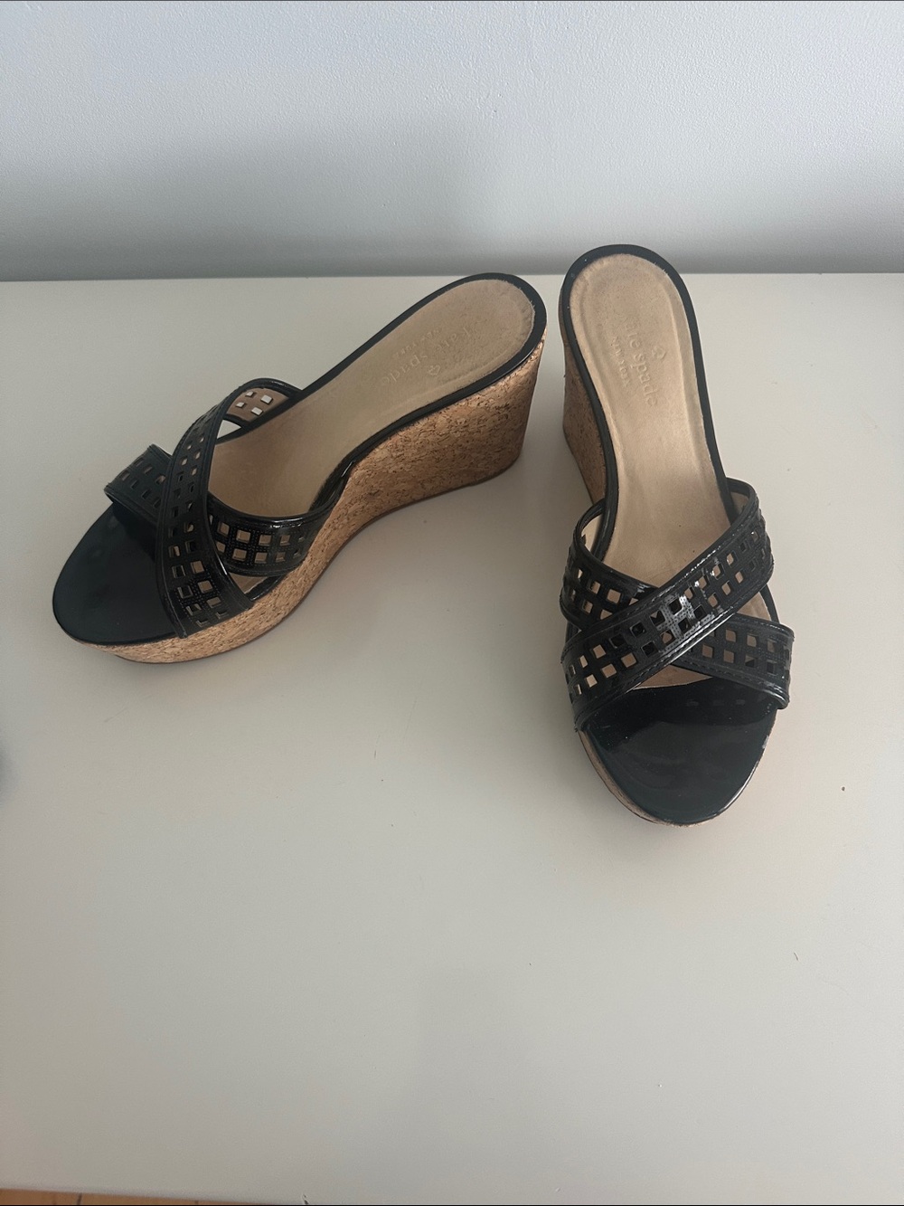 kate spade Black Cork Wedge Slide Sandals
